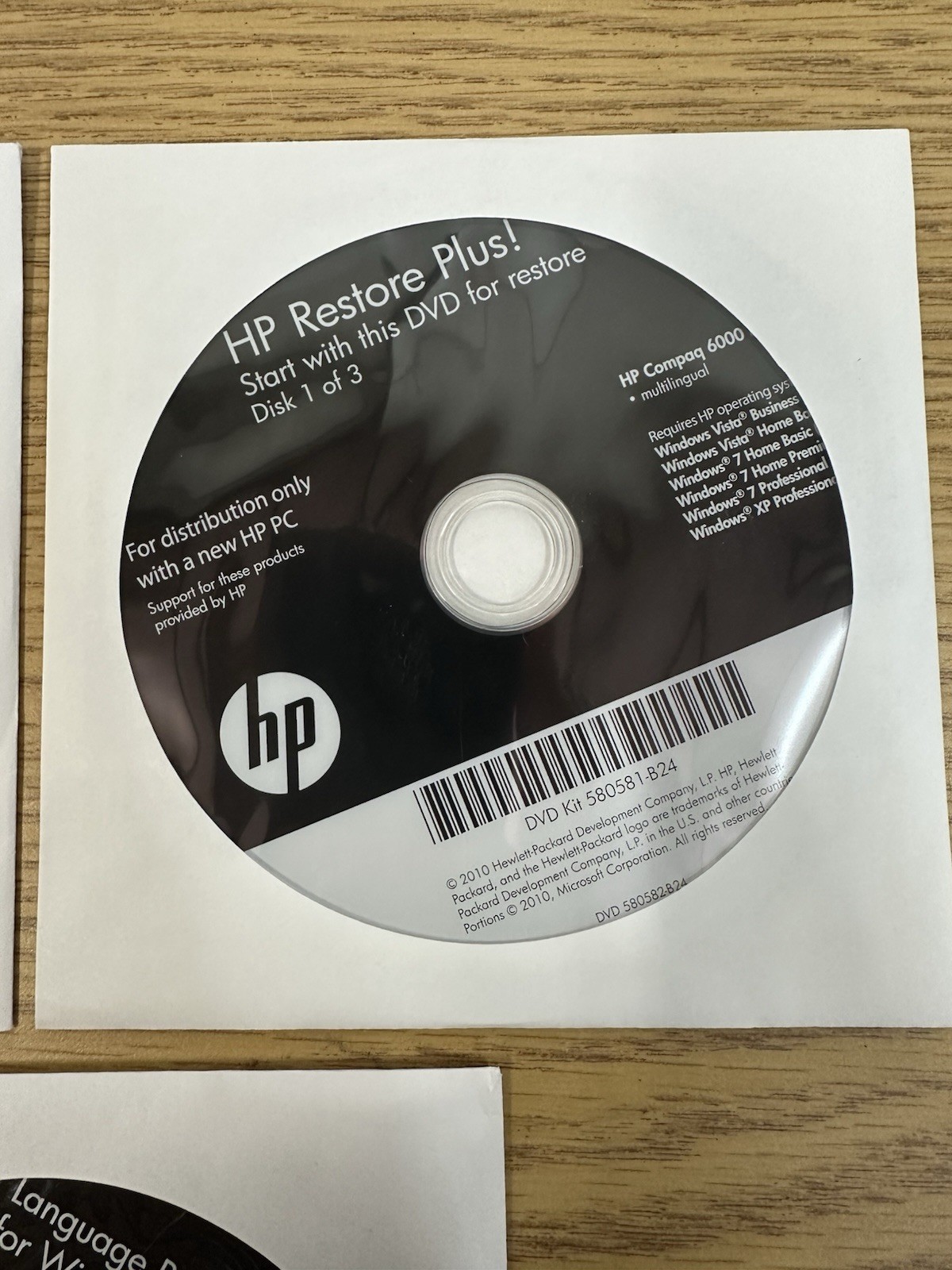 HP Restore Plus! Microsoft Windows 7 Professional Recovery DVD’S (3)