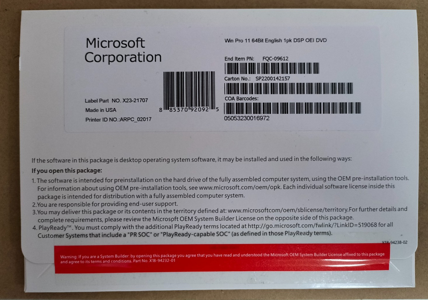 Win 11 Pro 64-Bit DVD with Product Key NEW Sealed & US Stock & FREE Shipping