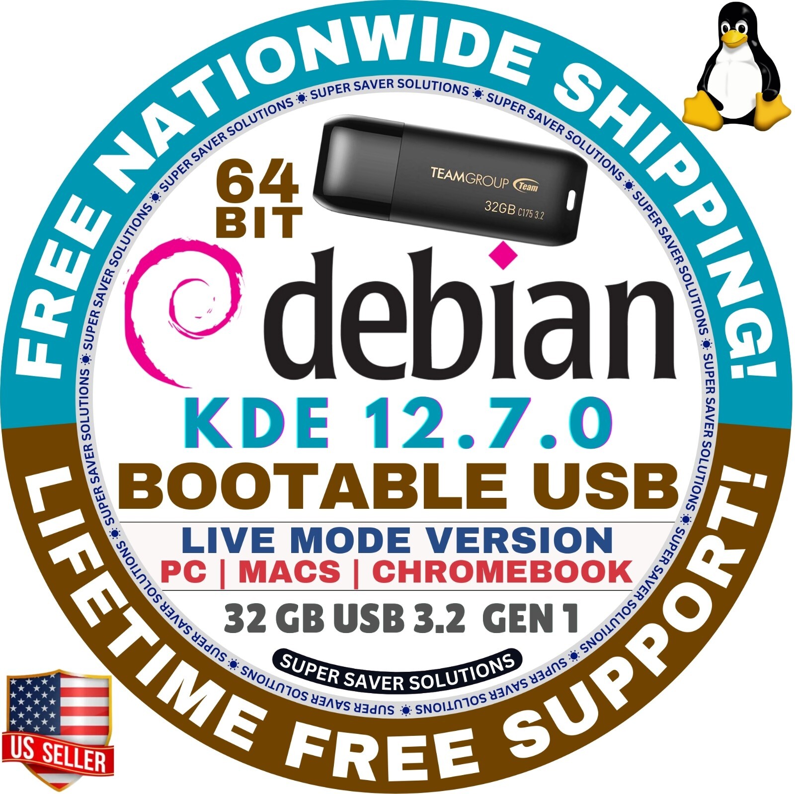 DEBIAN LINUX OS 12.7 BOOT LIVE/INSTALL DVD/USB, CINNAMON, XFCE, MATE, GNOME, KDE