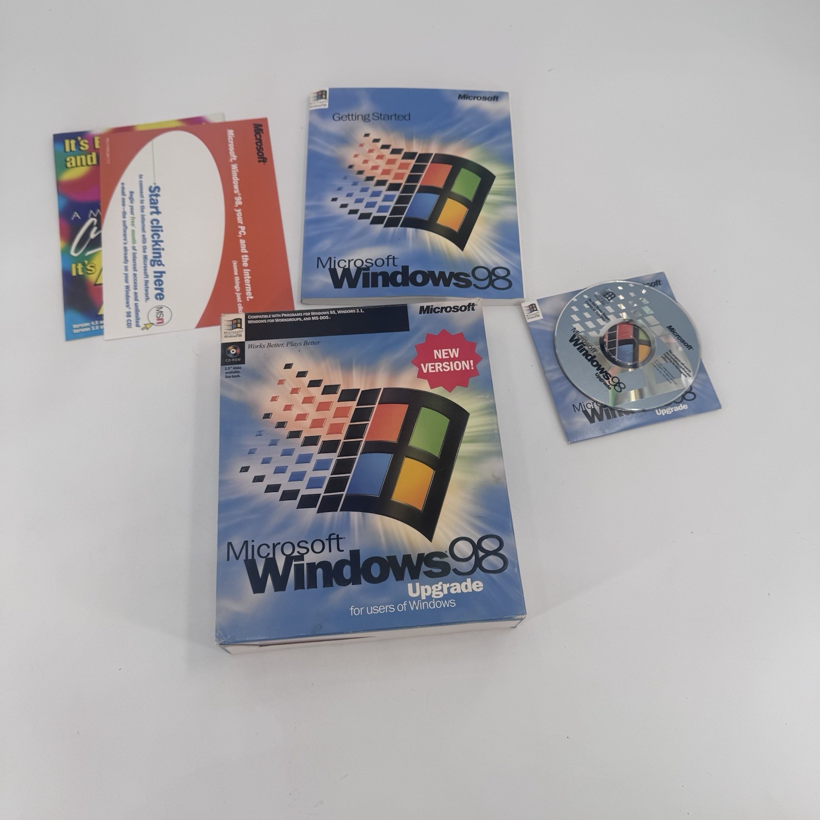 Microsoft Windows 98 Upgrade Big Box: CD, Key Code, Book, Ad Inserts Vintage