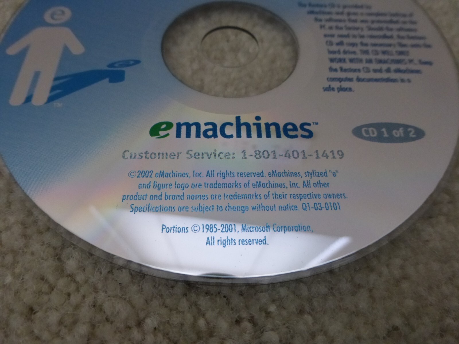 eMACHINES RESTORE BOOTABLE CD DISC VER 1.1 T1842 2 DISC SET OEM
