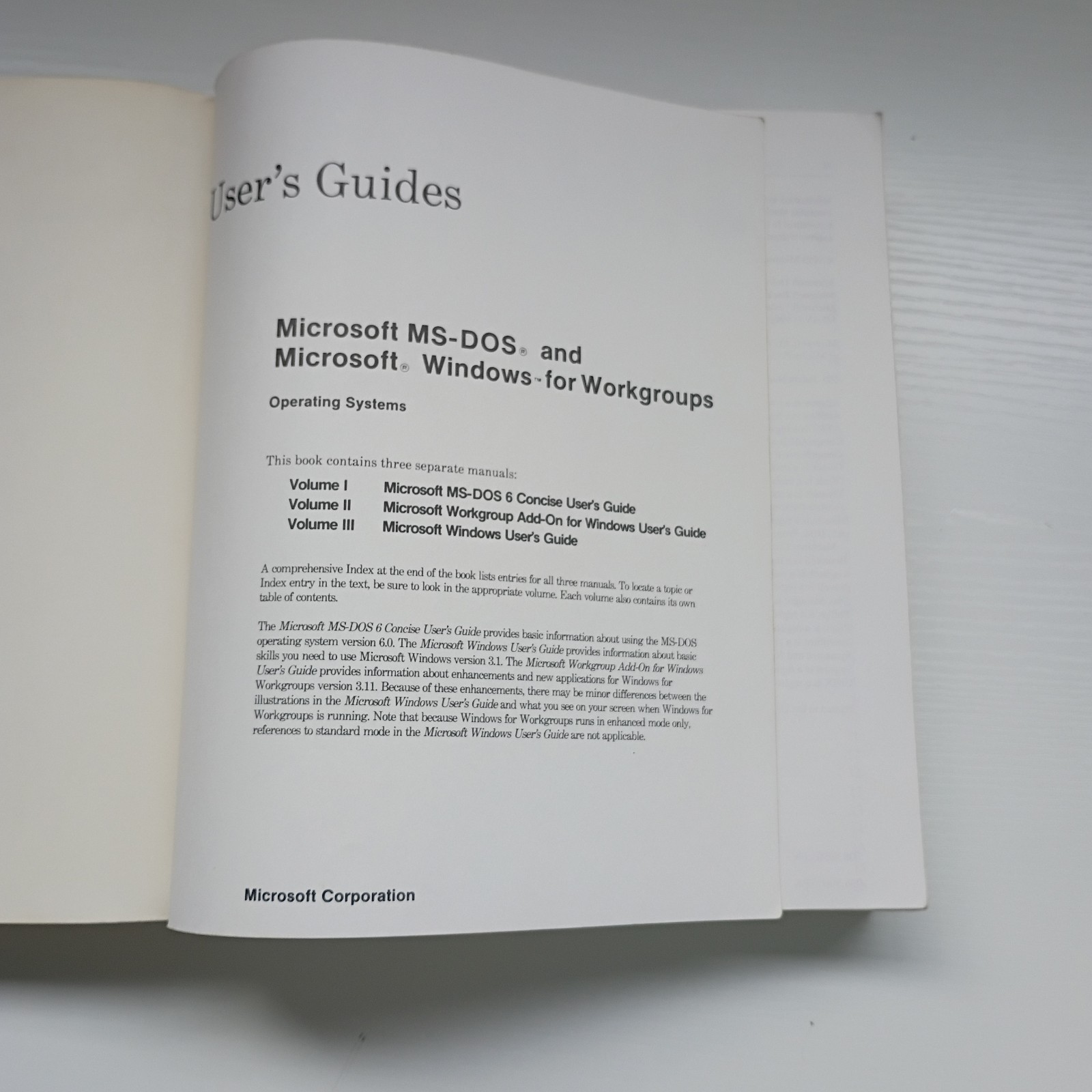 Microsoft Windows For Workgroups & MS-DOS 6.2 Users Guide Manual Vtg