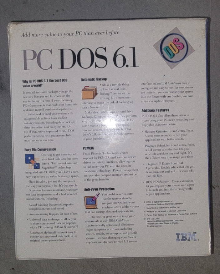 IBM PC DOS 6.1 Upgrade Edition 3.5 floppy disks ~ 1993 – NIB~ Retail Version!