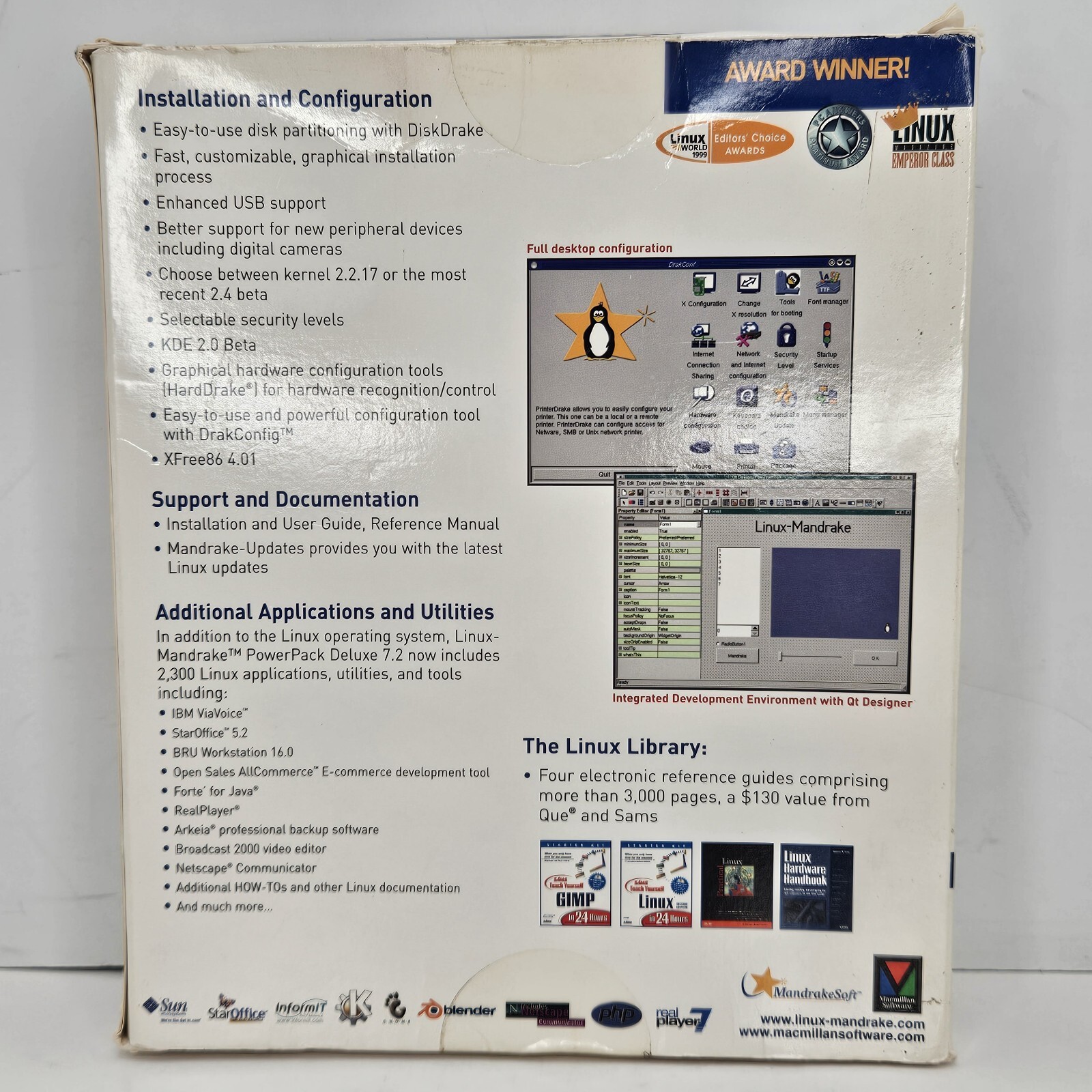 Linux Mandrake 7.2 Deluxe 2001 Operating System Software Big Box 7 CD’S Manuals