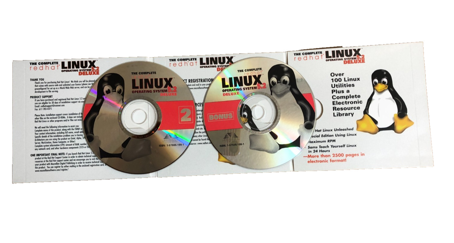 Official Red Hat Linux 5.2 OS (1998) CD 2 & Bonus Disc Vintage Software **