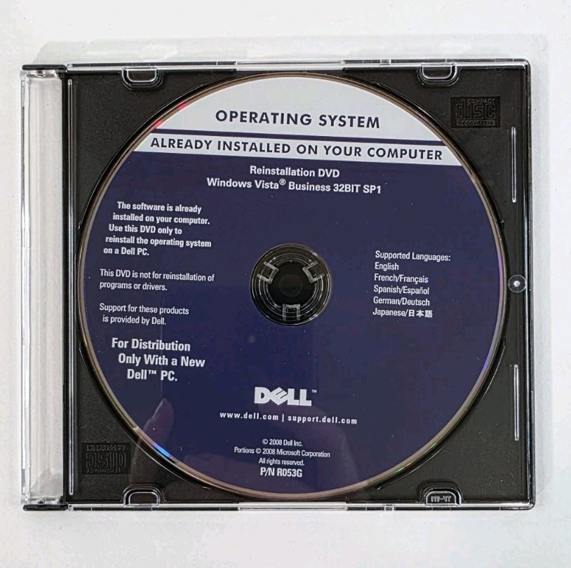 Microsoft Windows Vista Business SP1 32 Bit DELL Reinstallation DVD Disk
