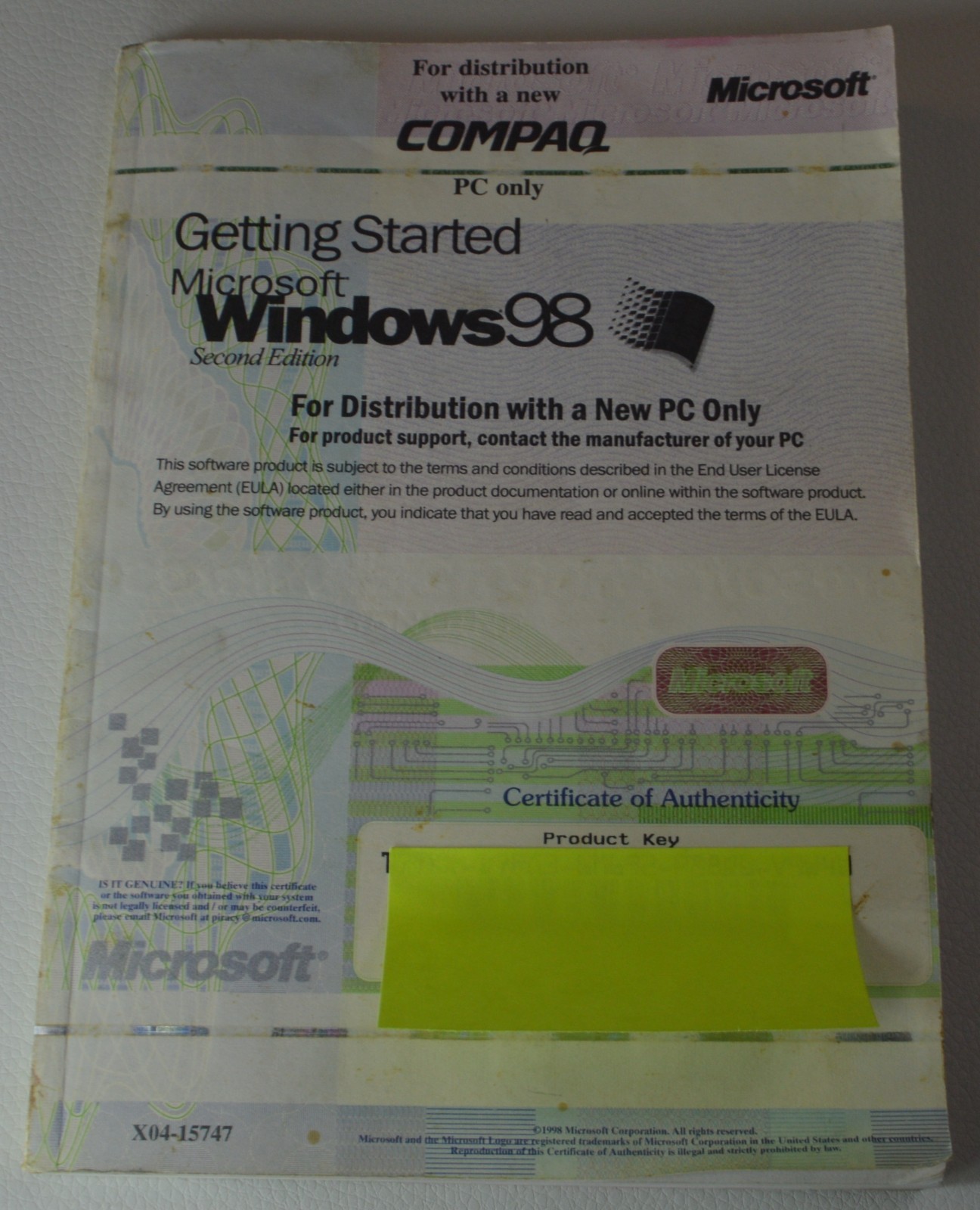Microsoft Windows 98 Getting Started Manual w COA and Product Key for PC – NO CD