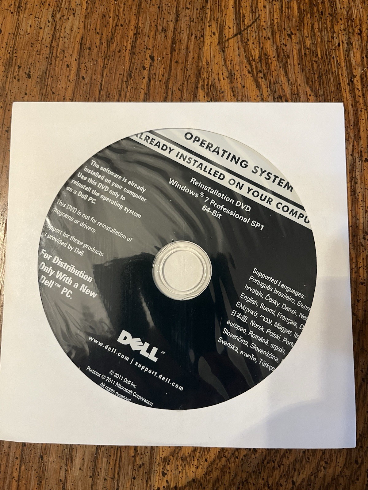 Unused Dell Windows 7 Prof SP1 64-bit Operating System Reinstallation DVD