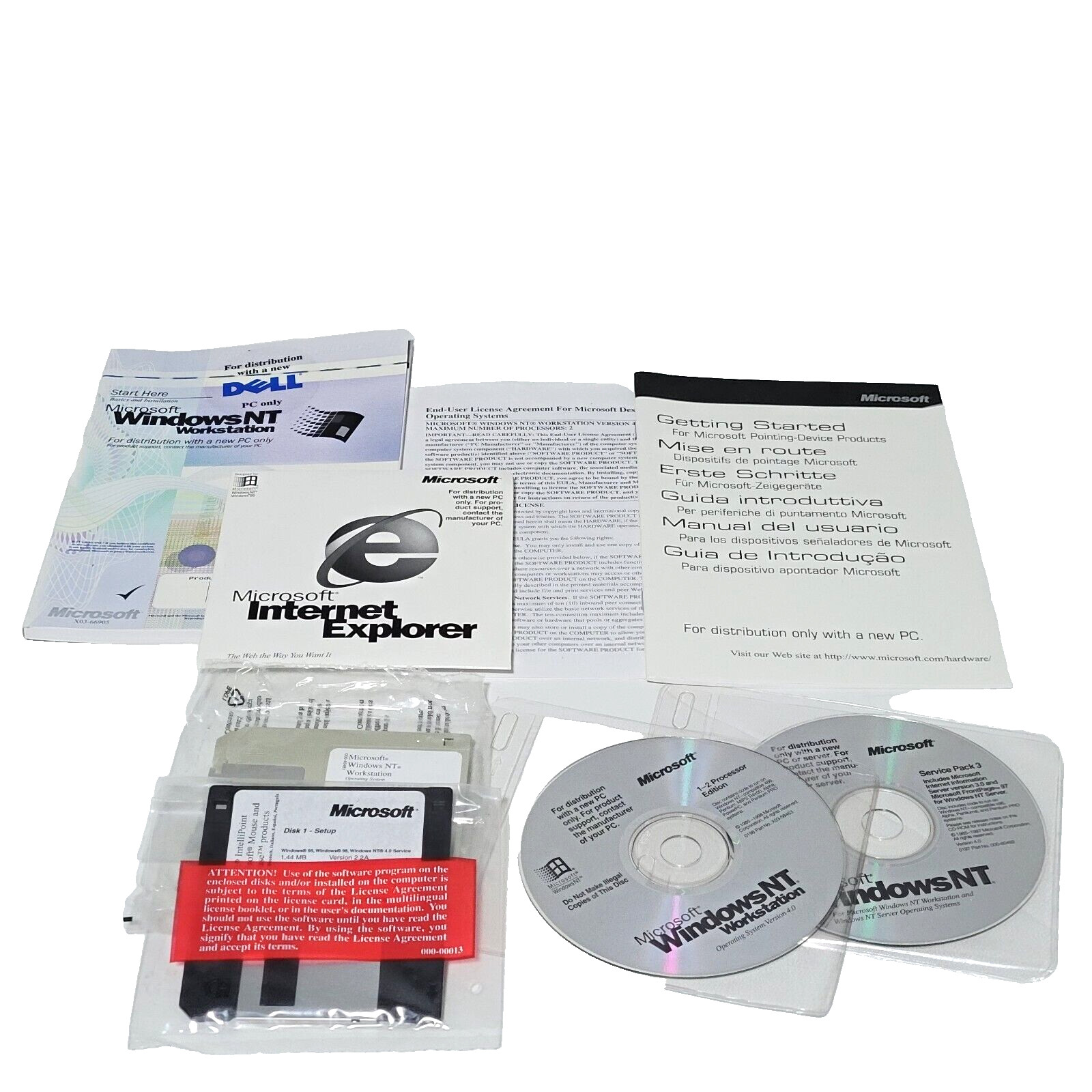 Microsoft Windows NT Workstation OS Version 4.0 CDs & 3.5″ Disks + Dell Manuals
