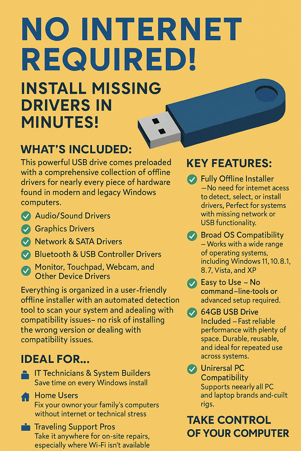 #1 Windows Drivers Automatic Install Kit 11, 10, 8, 7, XP – No Internet Required