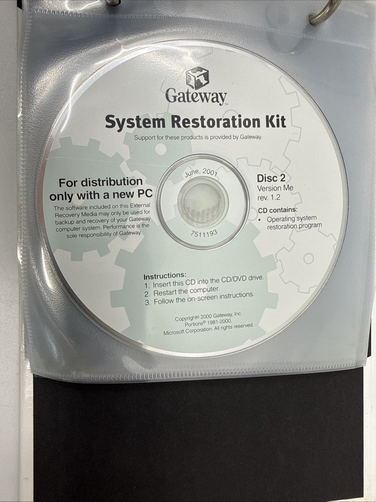 Gateway Software Storage Binder – Microsoft Works, System Restore Sound Blaster