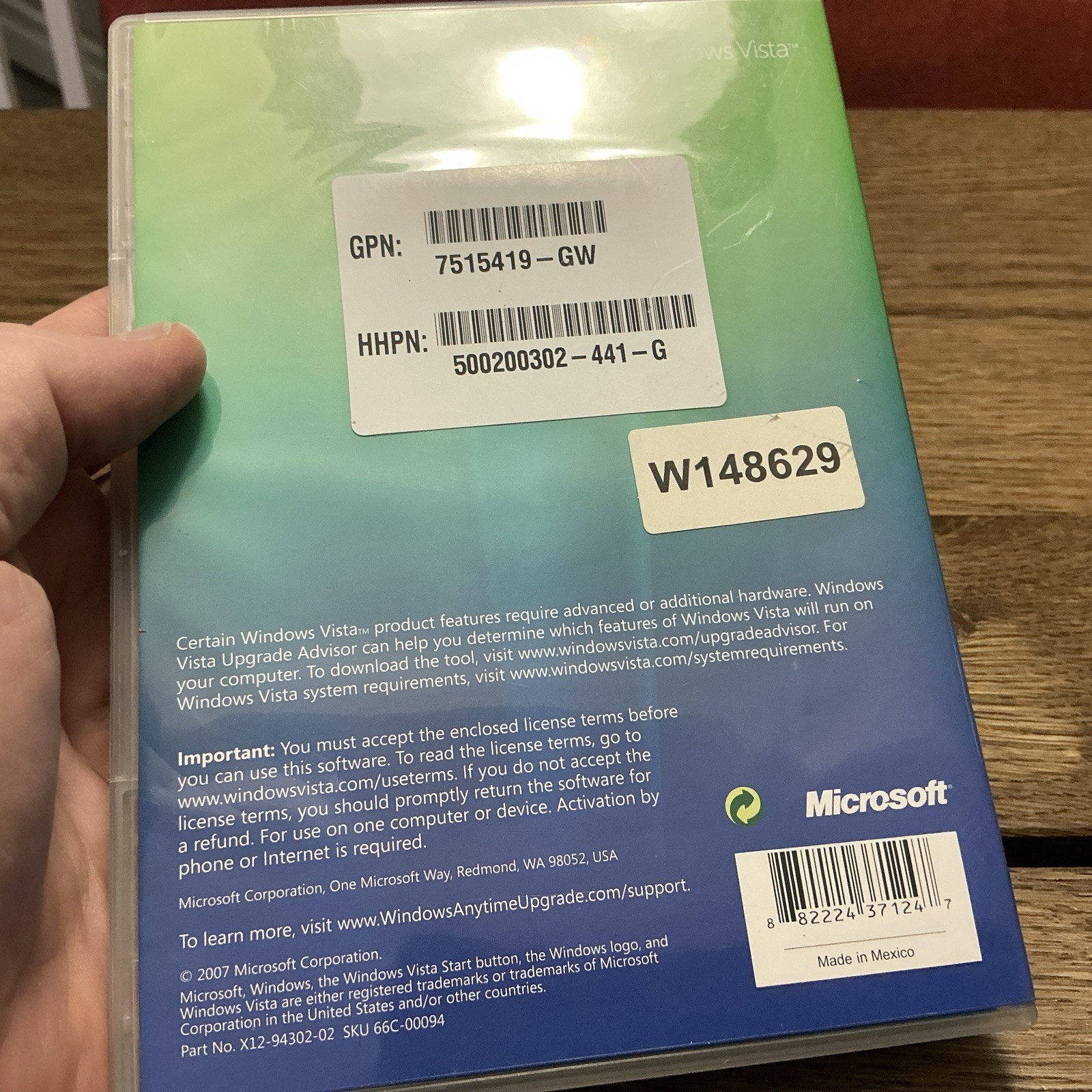 Microsoft Windows Vista Anytime Upgrade Disc And Case – 32 Bit