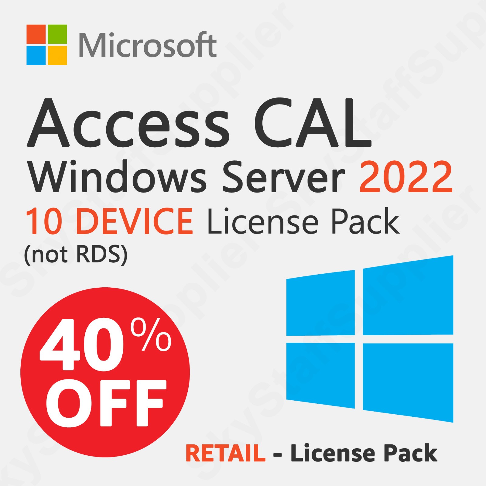 10 Device ACCESS CALs (not RDS) for Microsoft Windows Server 2022 Retail PACK