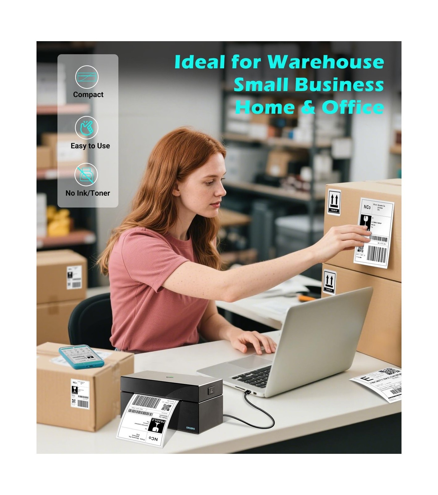 ORGBRO Bluetooth Thermal Shipping Label Printer, Z1-Plus Wirele… USA FAST SHIP