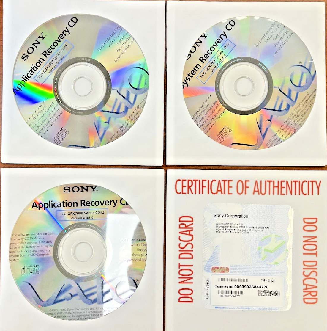 SONY VAIO App & System Recovery-3CD PCG-GRX700P/Adobe Photoshop Elements2+Serial
