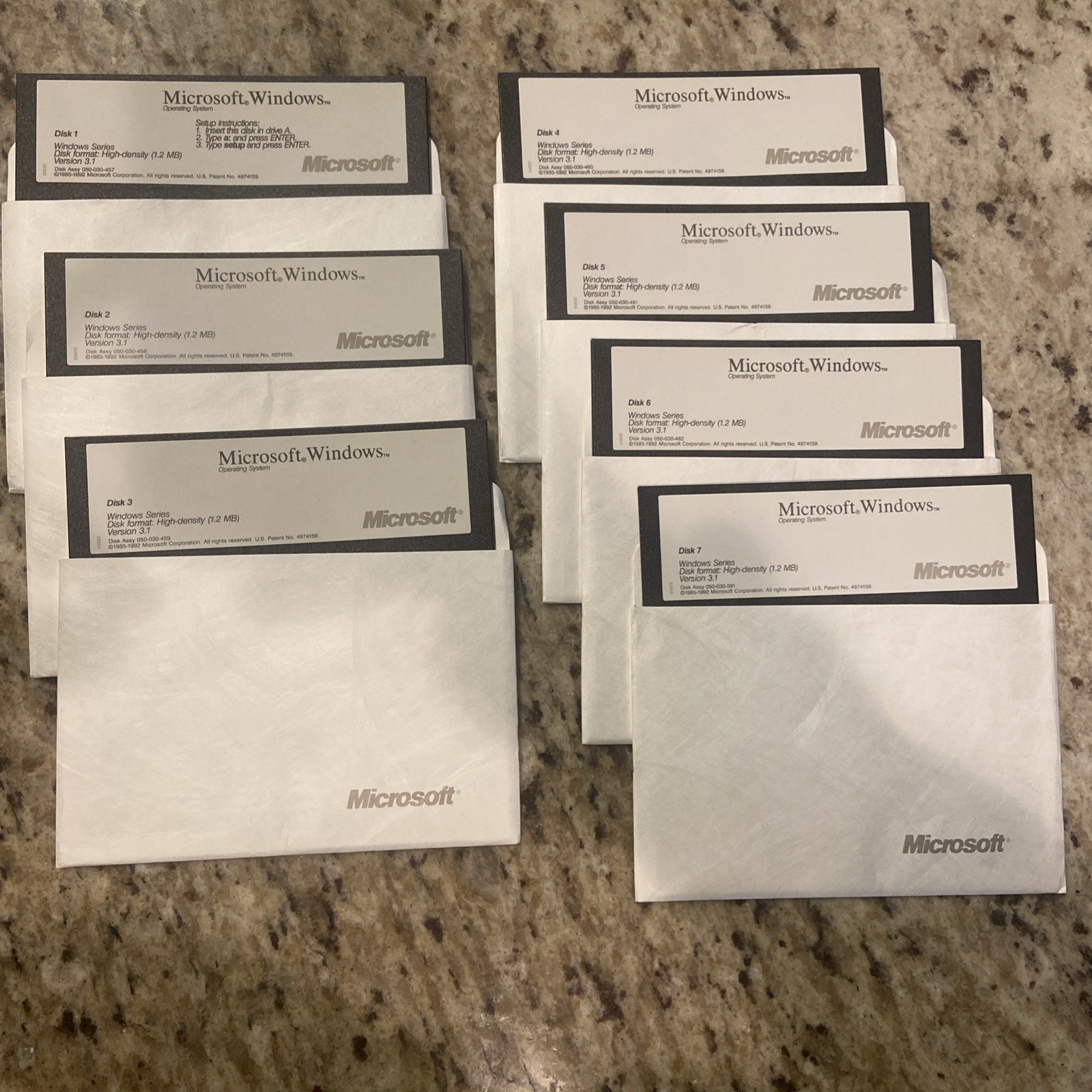Microsoft Windows Operating System Vintage V 3.1 Floppy Disc Set (1-7) 5.25 Inch