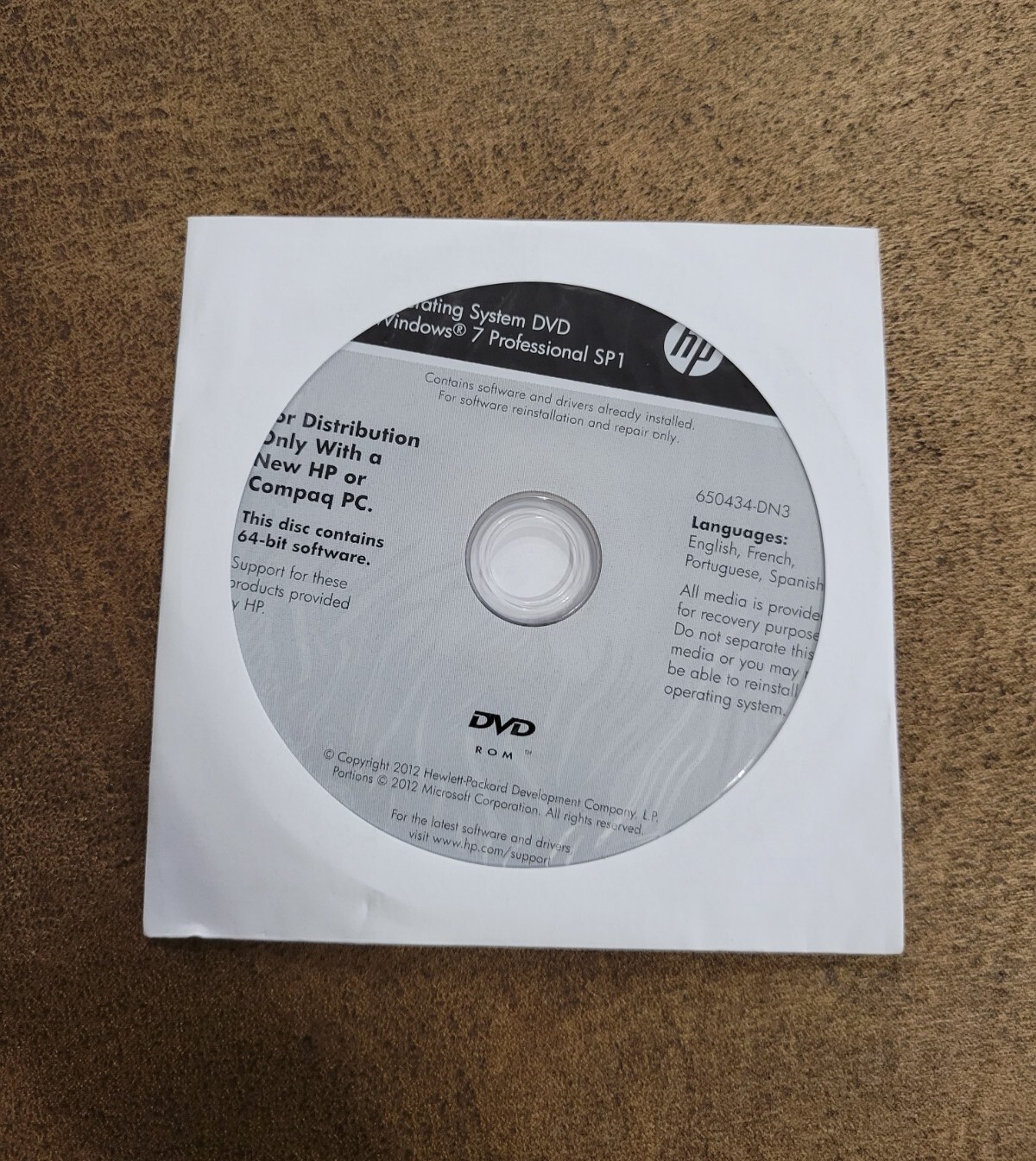 HP Compaq Windows 7 Professional SP1 64-Bit DVD System Recovery Media Software
