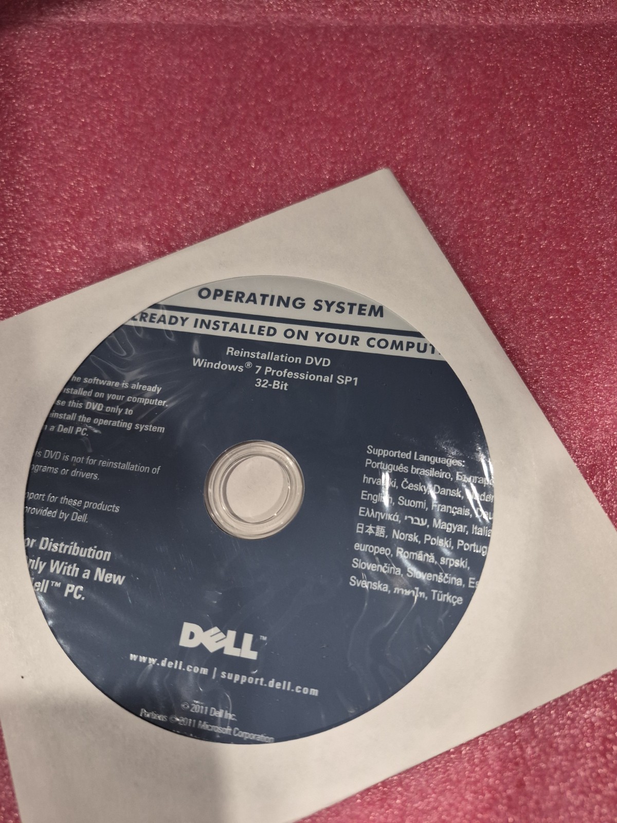 Dell Windows 7 Professional Reinstallation DVD 32 bit SP1 OS Dell P/N 04DTND New