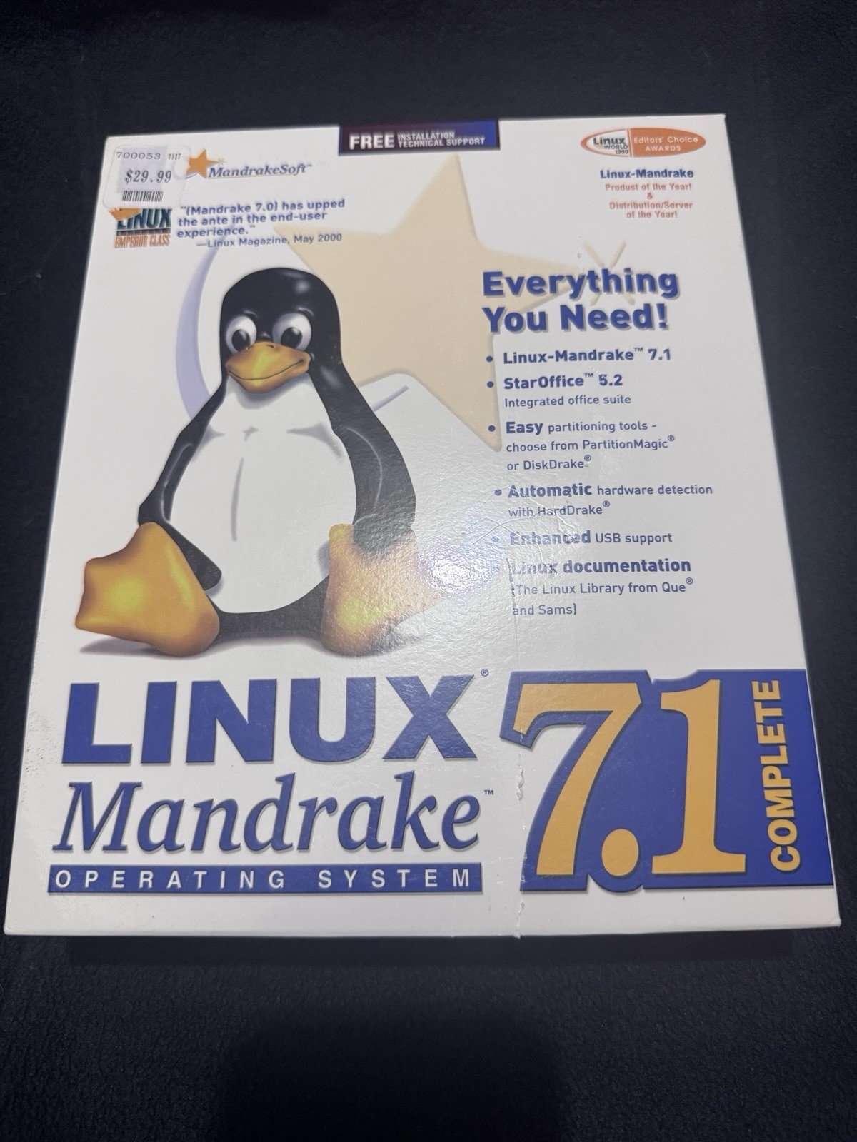 Linux Mandrake 7.1 Complete Big Box NIB 2000 Vintage Software