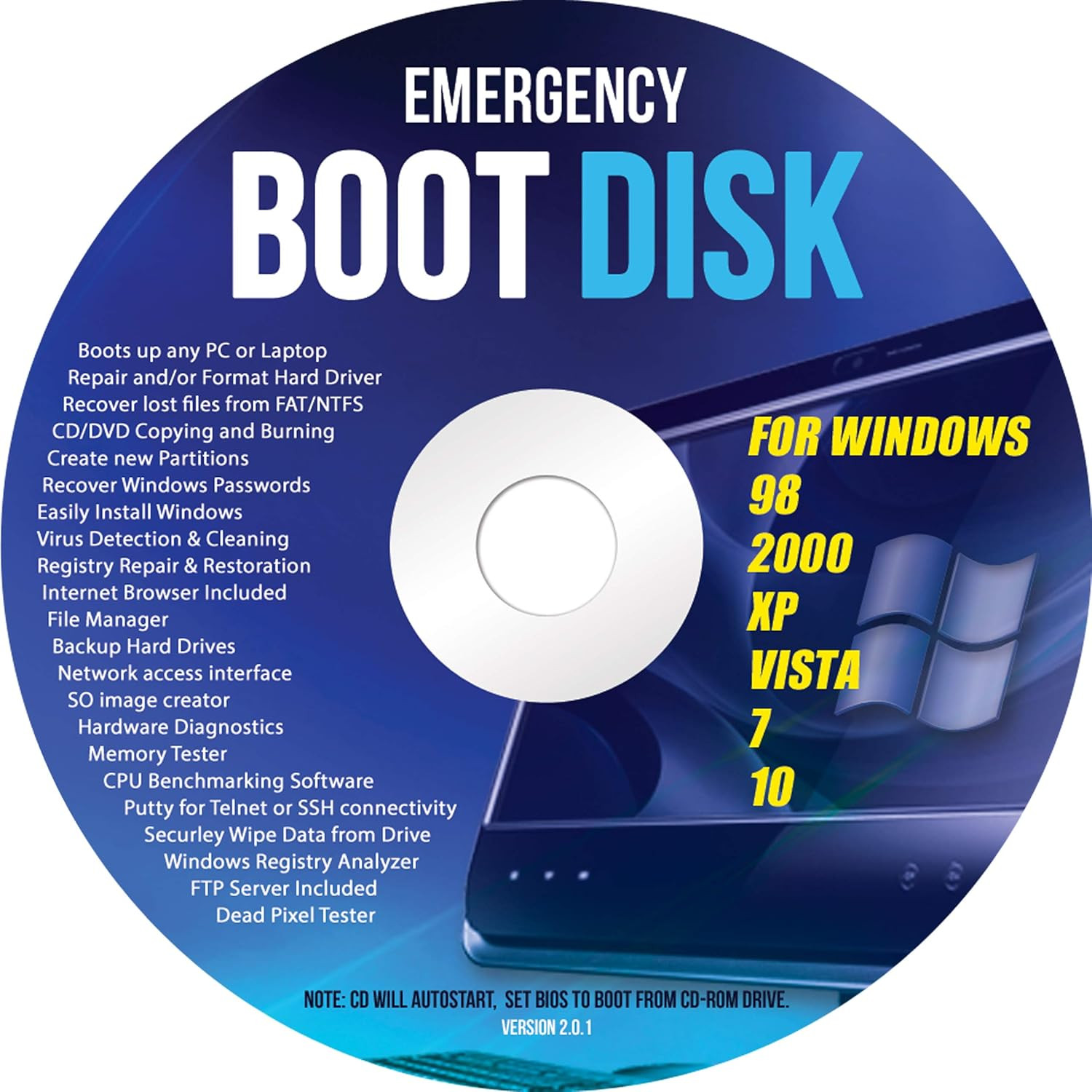 Emergency Boot Disk for Windows 98 2000 XP Vista 7 10 PC Repair and Recovery …
