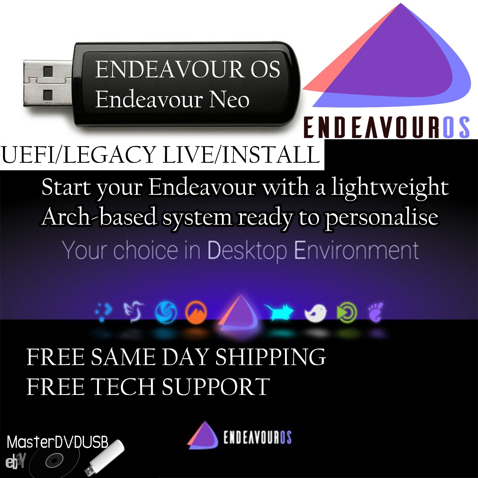 EndeavourOS TITAN-Neo June 2026 Installer USB Bootable USA Same Day Shipping