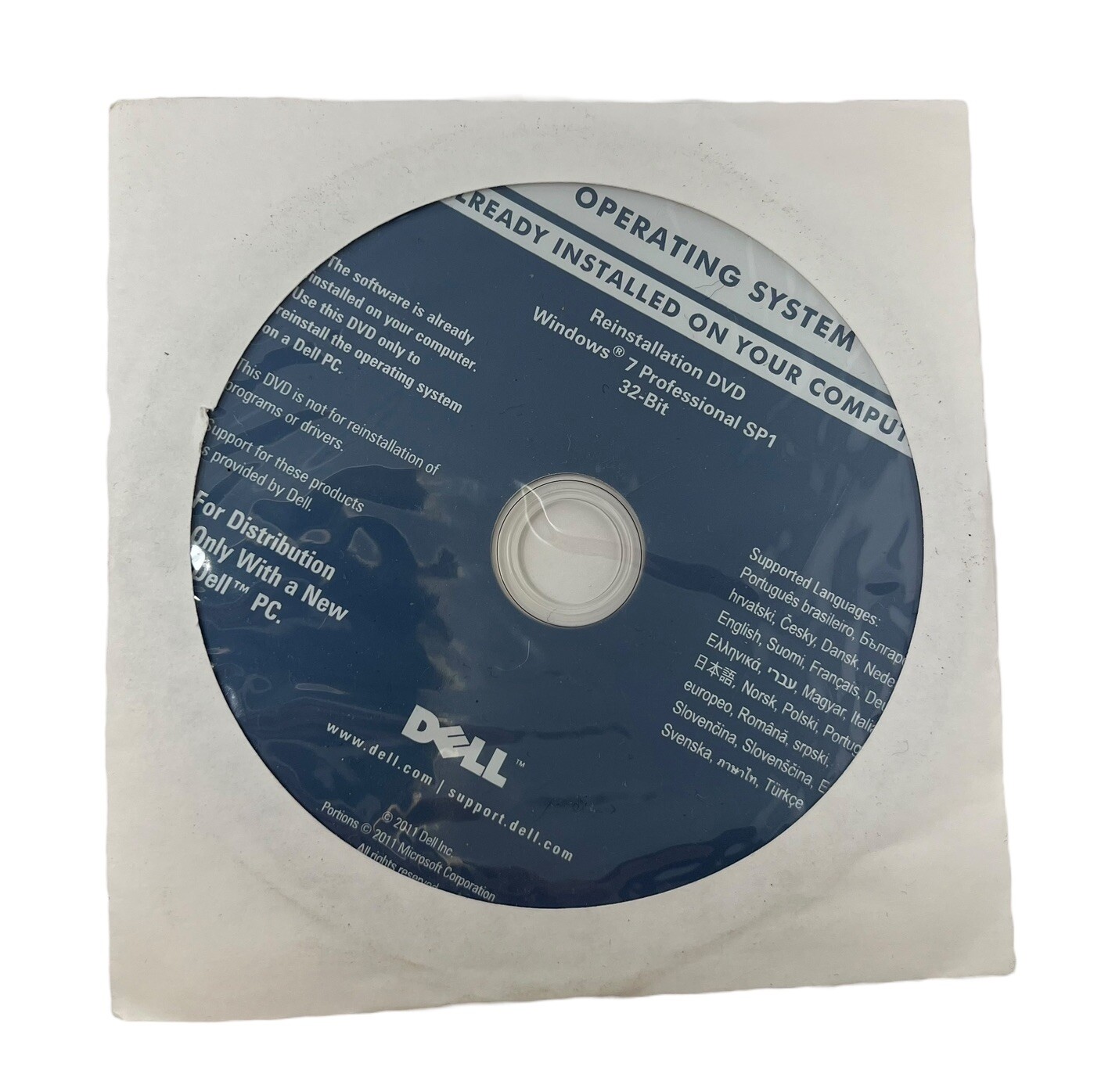 Dell Windows 7 Professional Reinstallation DVD 32 bit SP1 OS Dell P/N 04DTND New