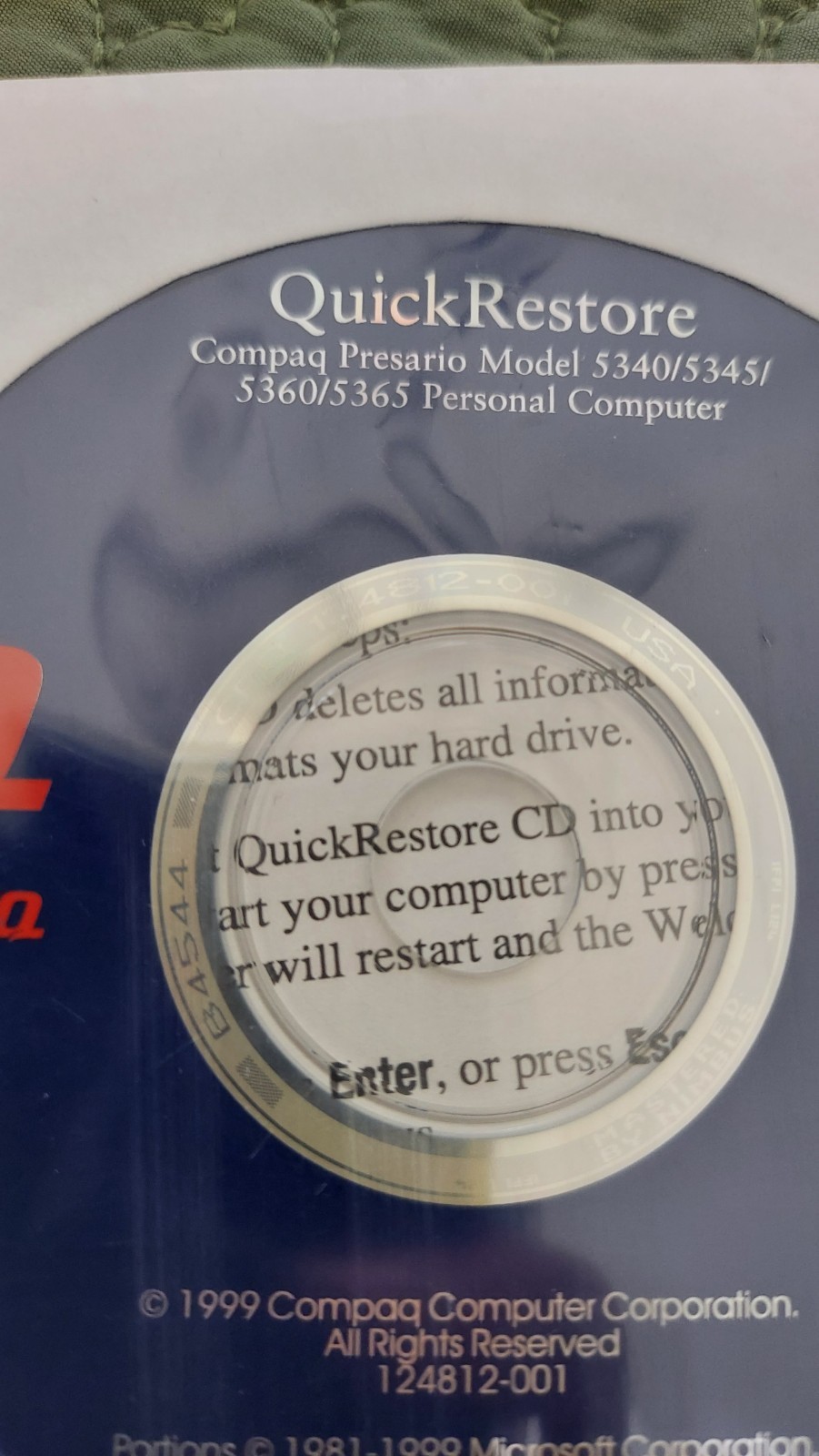 Compaq Quick Restore Disc 1999 Presario 5340 5345 Never Opened