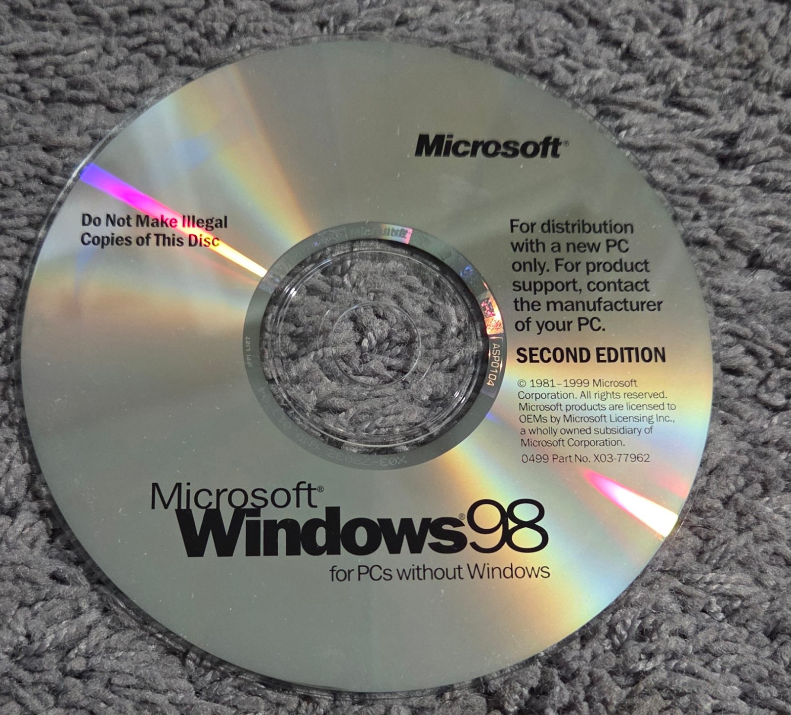 Microsoft Windows 98 Second Edition Full Install Retail CD Disc – No Product Key