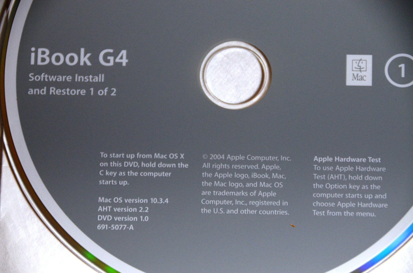 2004 Mac OS Install Discs, Version 10.3.4 DVD Version 1.0 691-5077-A 2Z691-4925A