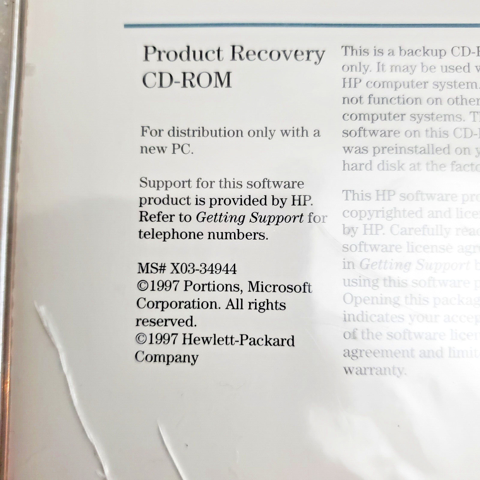 Hewlett Packard Brio HP Recovery Cd 5011-3872-ABA 1997 vintage