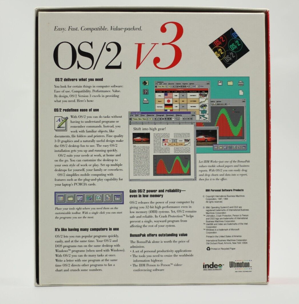 IBM OS/2 WARP Version 3 Plus BonusPak Complete In Box
