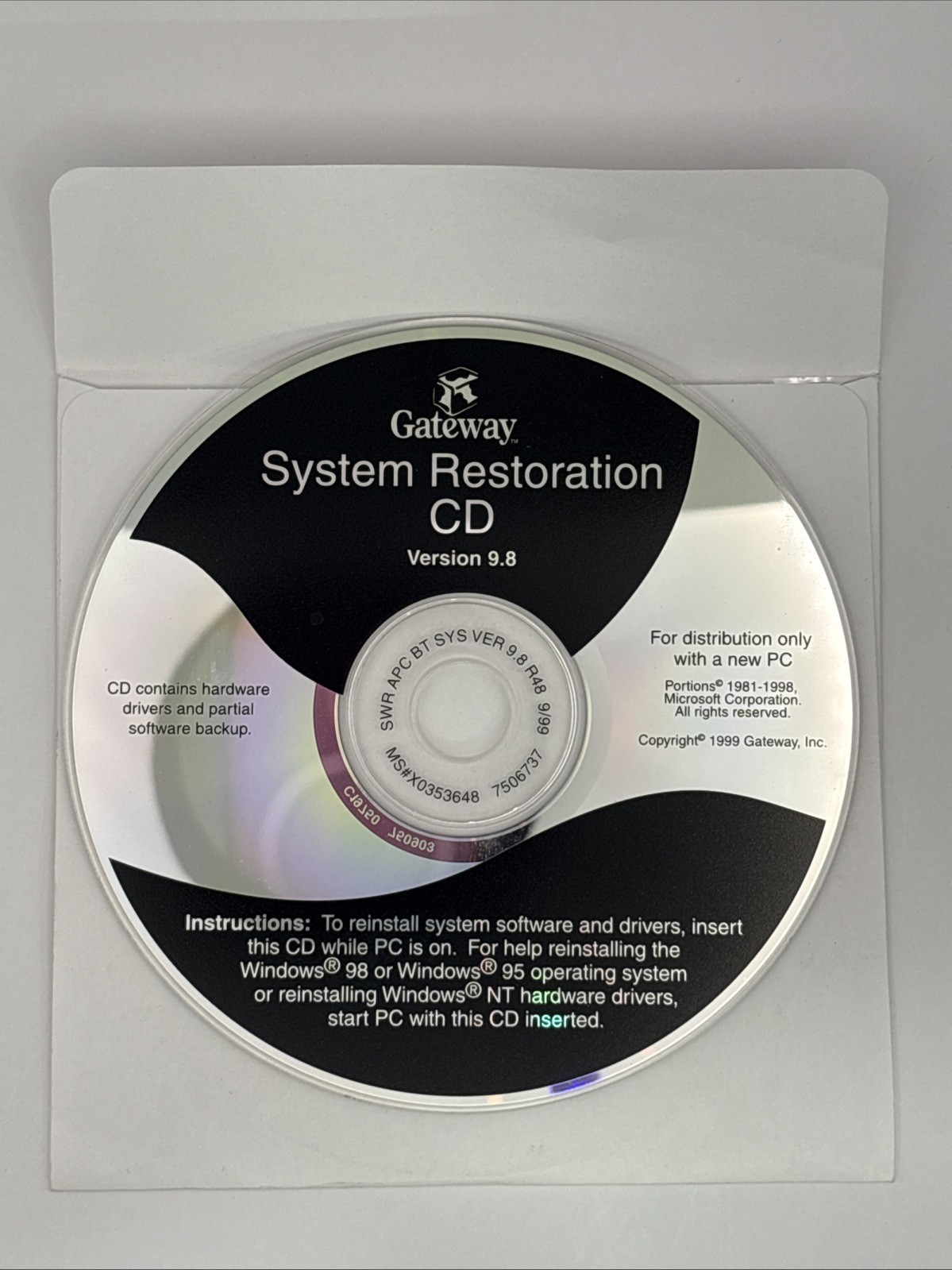 Gateway System Restoration CD Version 9.8