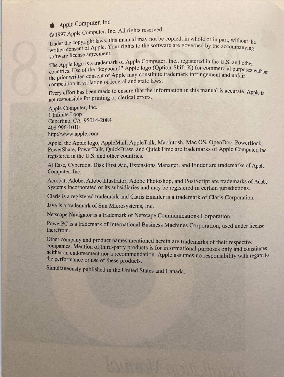 Mac OS 8 Original Installation Manual 1997 Great Condition