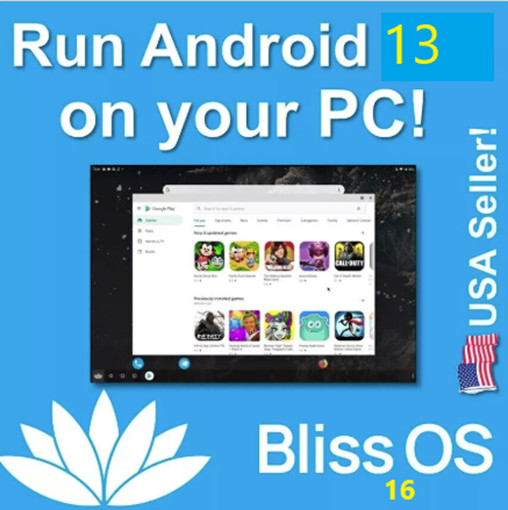 ANDROID 13 for PC – Bliss OS 16 LATEST VER Bootable Installation DVD – US SELLER