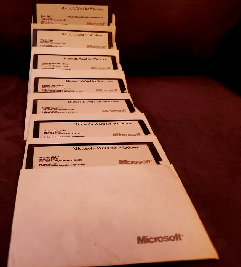 Vintage Lot of 7 Microsoft Windows 3.0- Word on 5.25″ Floppy Disks