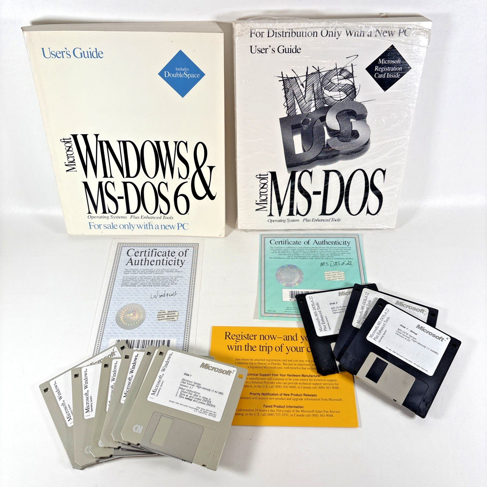 Windows 3.1 & MS-DOS 6.22 User Guides w/DISKS & Certificates of Authenticity