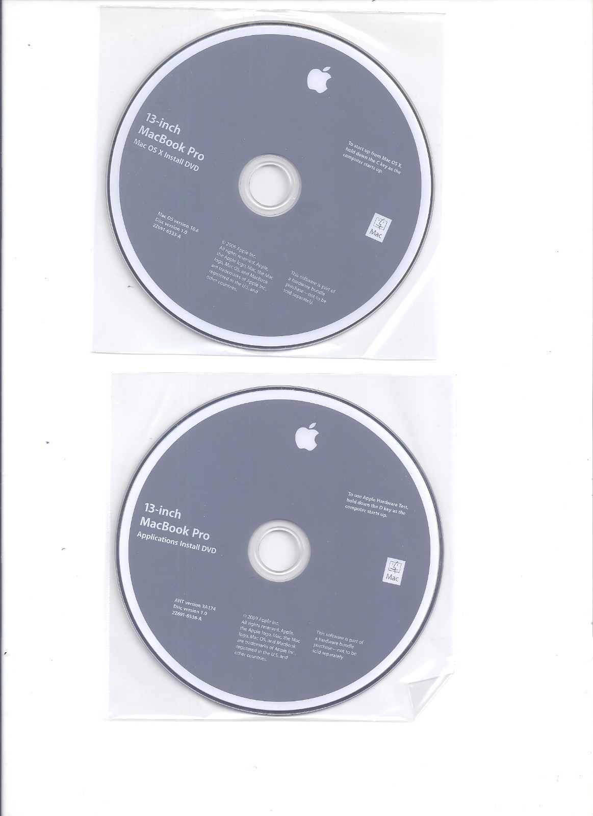 MacBook 13″ Mac OS X 10 Install + Applications +Snow Leopard upgrade DVD