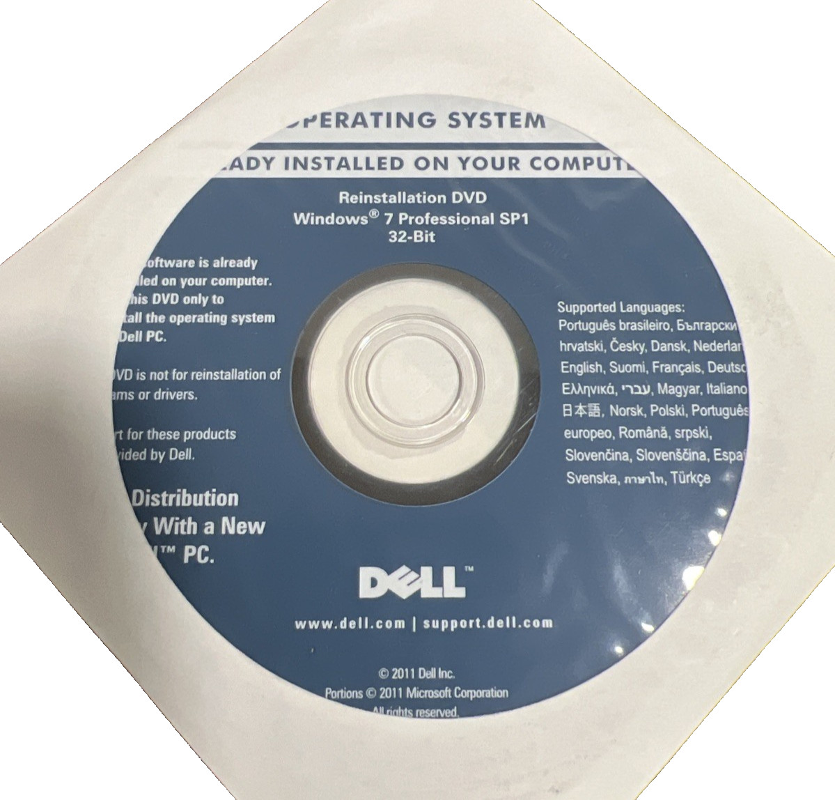 Dell Reinstallation DVD Windows 7 Professional SP1 32-Bit – Lt of 11 New/Sealed