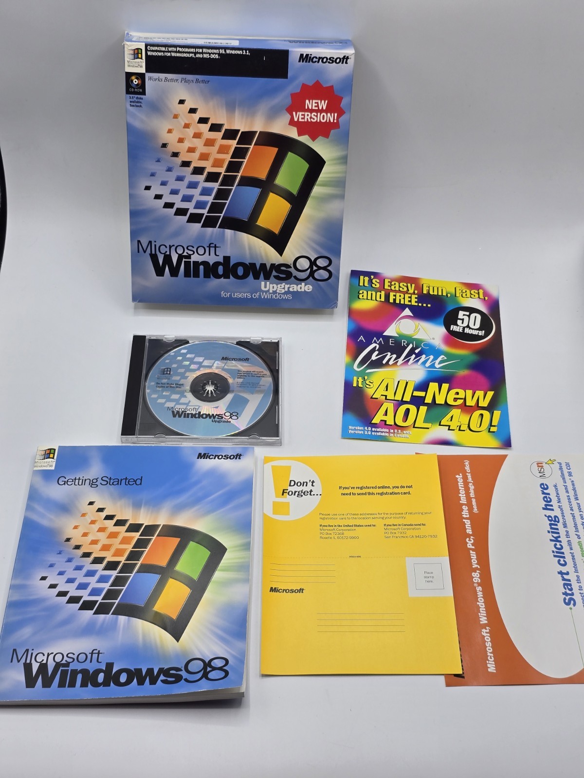 Microsoft Windows 98 Upgrade New Version CD-ROM w/Product Key & Book Big Box