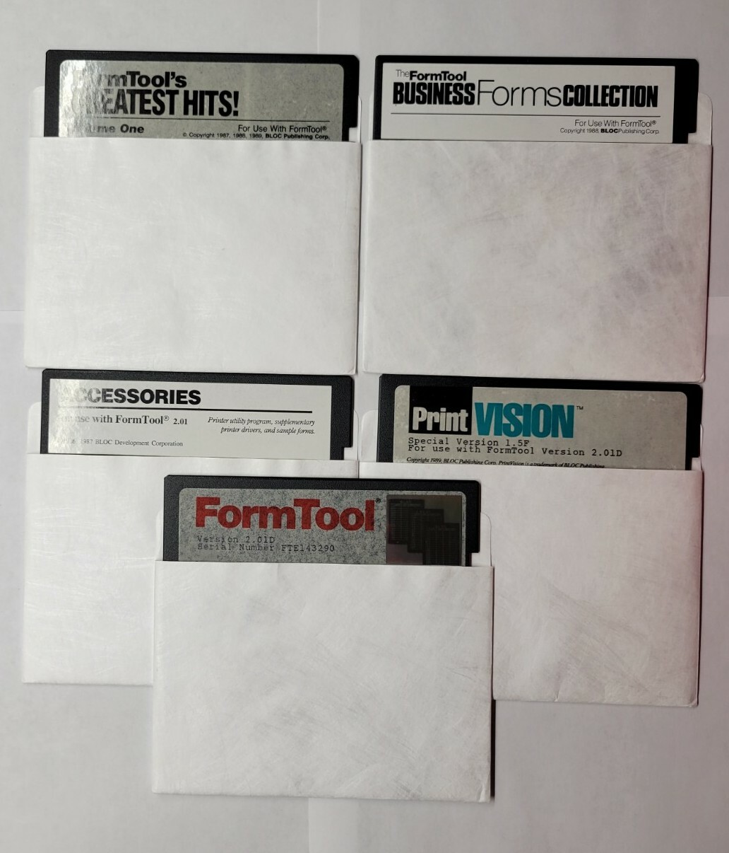 Formtool 1989 IBM PC Software 5 1/4″ Diskettes And Instruction Manuals