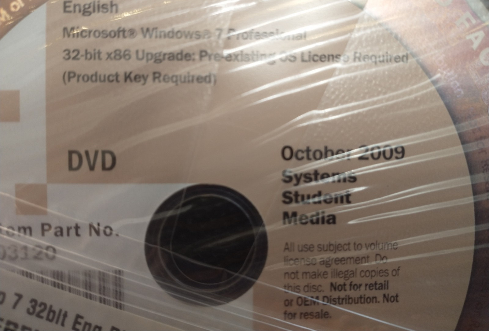 Windows 7 Pro Upgrade 32 Bit Disc- Sealed DVD Pre-Existing OS License Required
