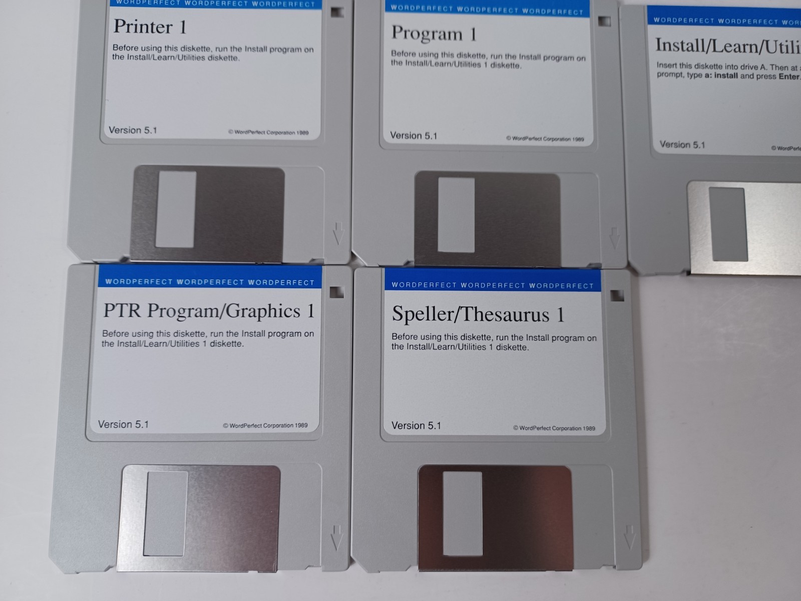 WordPerfect Version 5.1 Set of 7 + 3 Bonus 3 1/2″ Floppy Disks