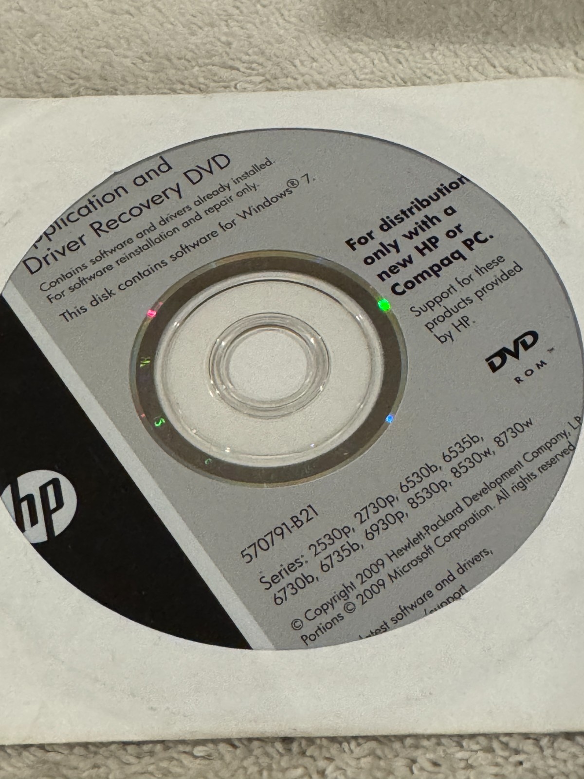 HP Application & Driver Recovery DVD Win 7 570791-B21 – CD ONLY NEW/SEALED!!