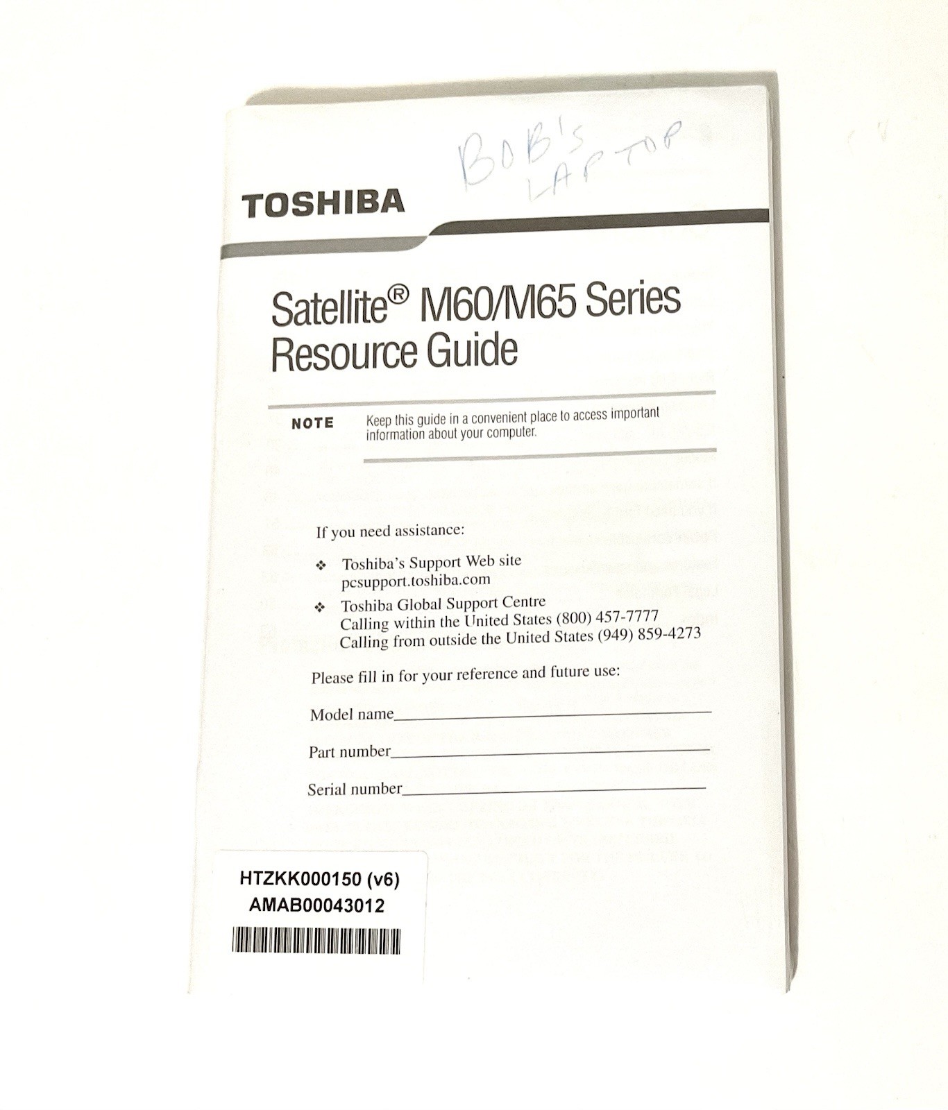 Toshiba Satellite M60/M65 Series Resource Guide + Recovery & Applications DVD