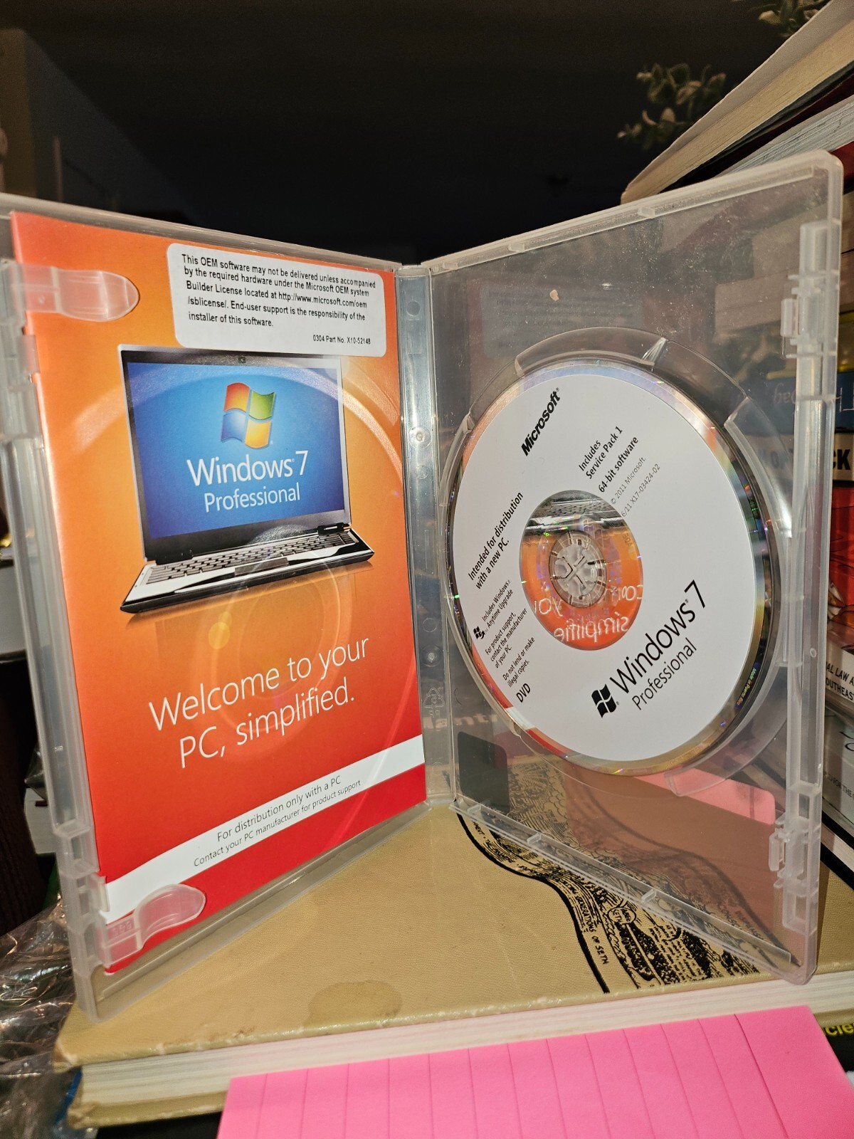 Microsoft Windows 7 Professional 64bit w/Service Pack 1 DVD NO Product Key