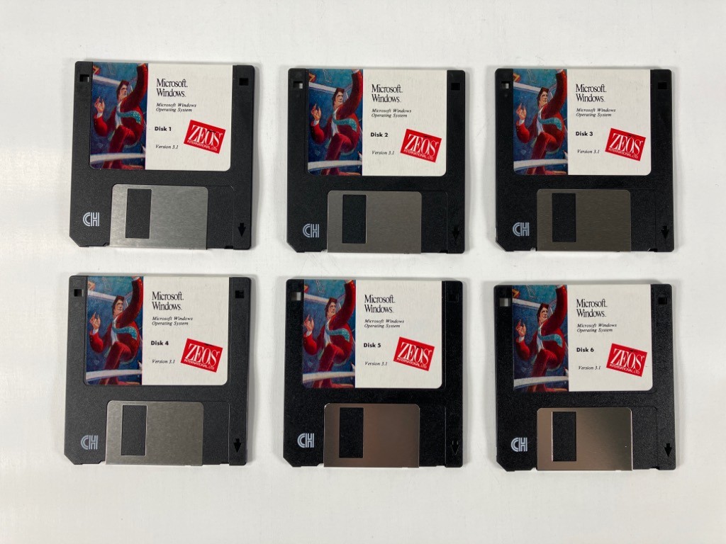 1990 Microsoft Windows 3.1 Zeos International Edition 3.5″ Disks+Manuals in Box