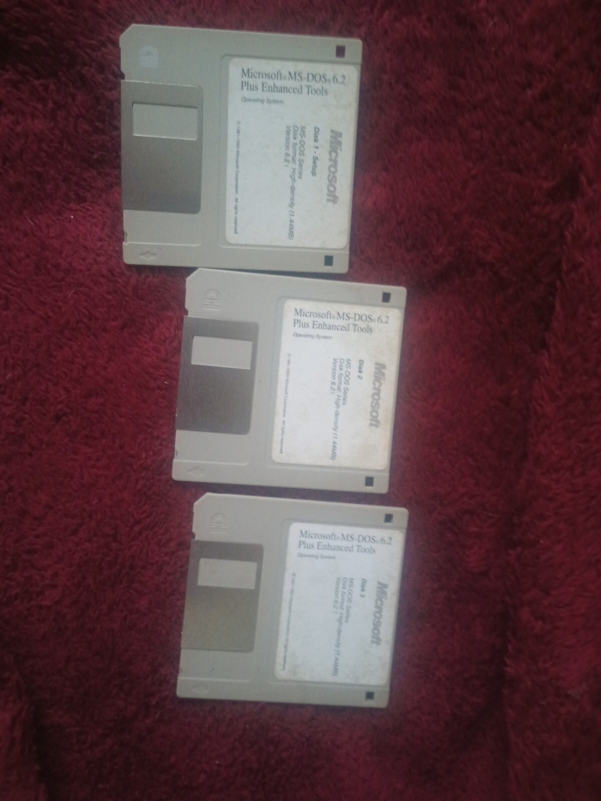 Vtg Microsoft MS-DOS 6.2.1. HARD FLOPPY DISKS Original 3 Pcs 1.44MB VGC