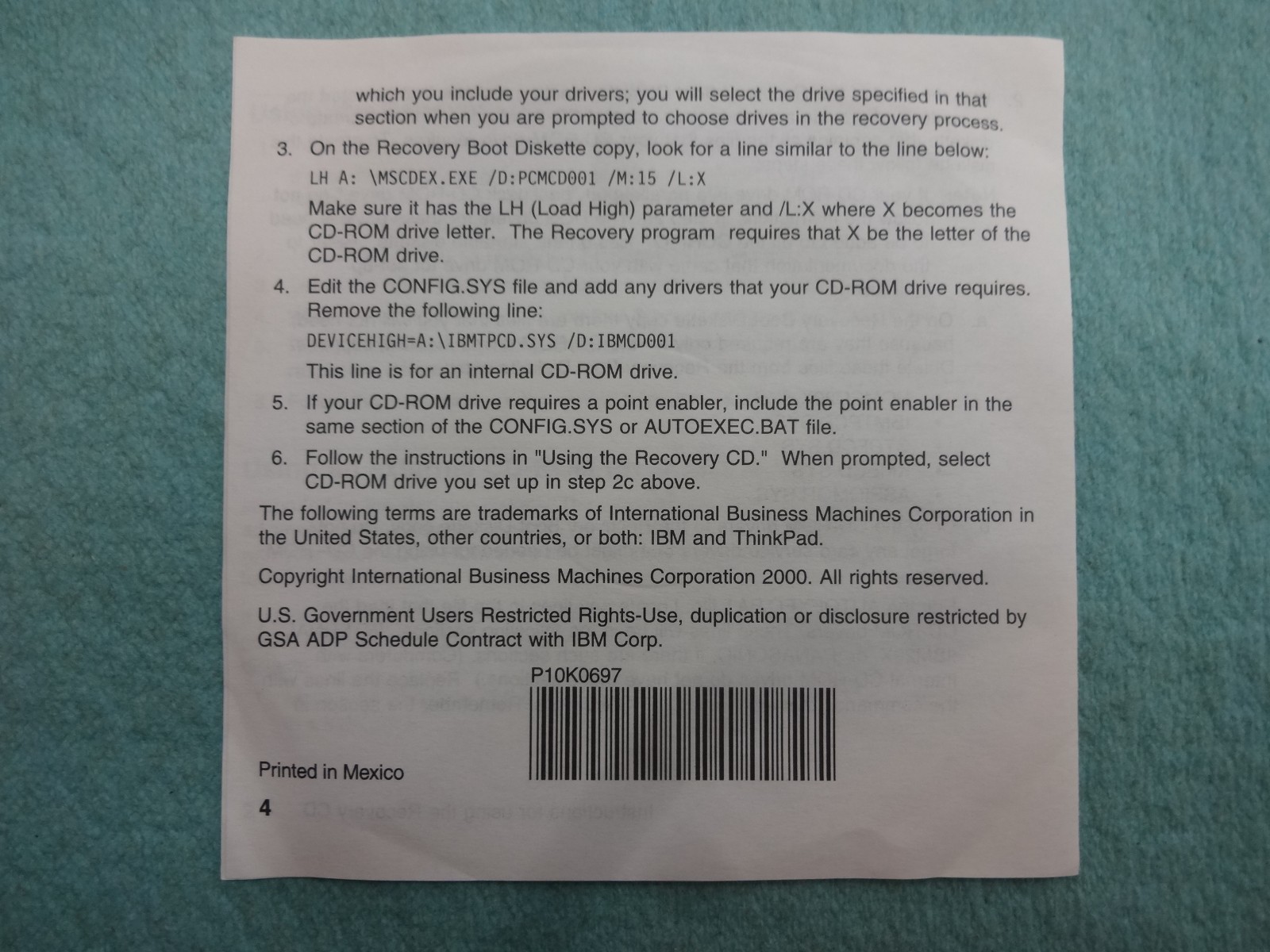IBM ThinkPad A20m Version 1.0 Product Recovery CD-ROM 1 Windows 95 And 98
