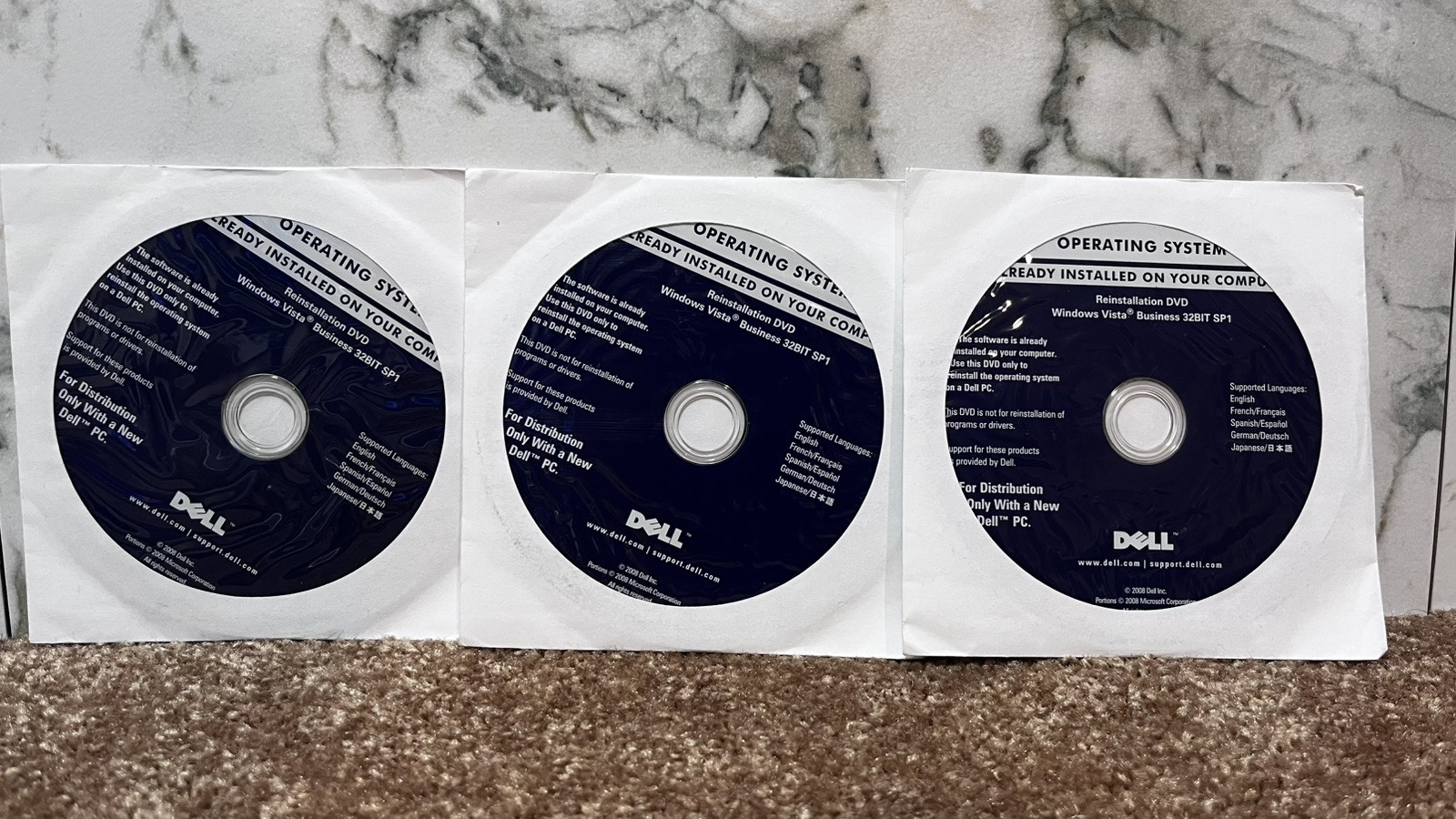 Lot of 3 NEW SEALED Dell Windows Vista Business 32-Bit SP1 Reinstallation DVD