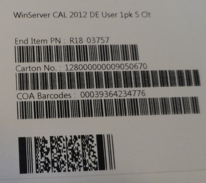 Genuine Windows Server 2012 5 User CALs German OEM License X18 45392